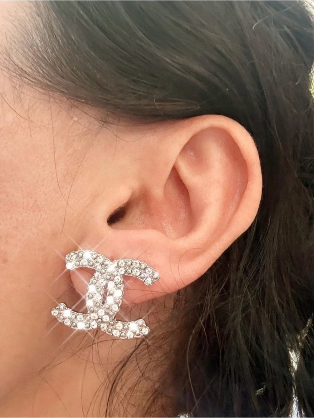Crystal Logo Stud Earrings - Silver Crystal